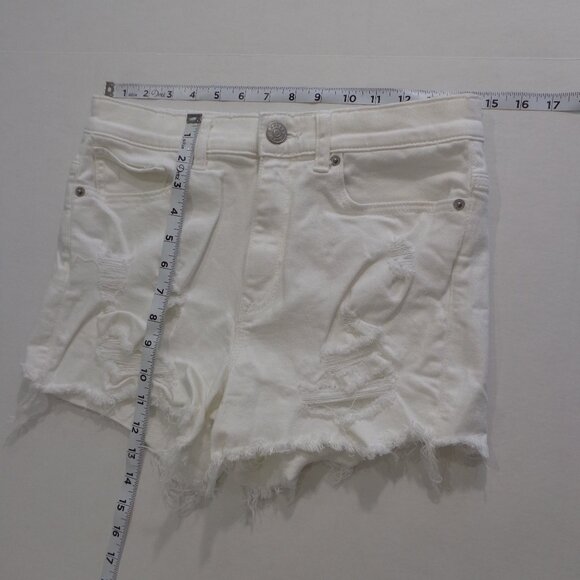 Express White Jean Distressed Ripped High-waisted Raw Hem Shorts Women's Size 6 - Picture 5 of 6